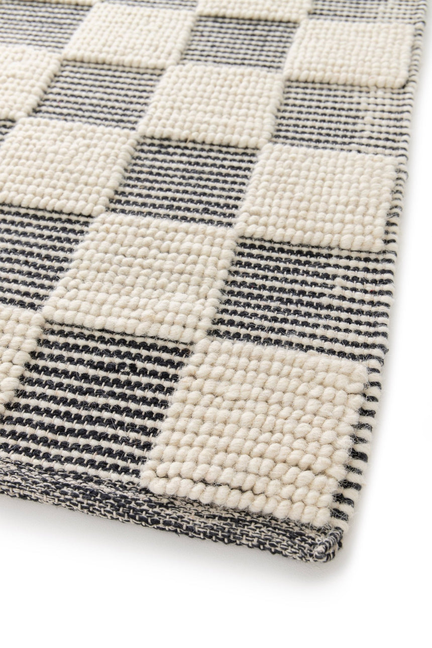 Tapis en laine et coton a carreaux fait main doux GABIN - AFKliving