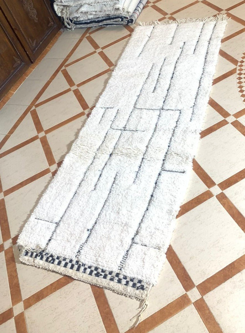 Tapis berbere authentique marocain laine noir blanc Elbadi 80x240 VENDU - AFKliving