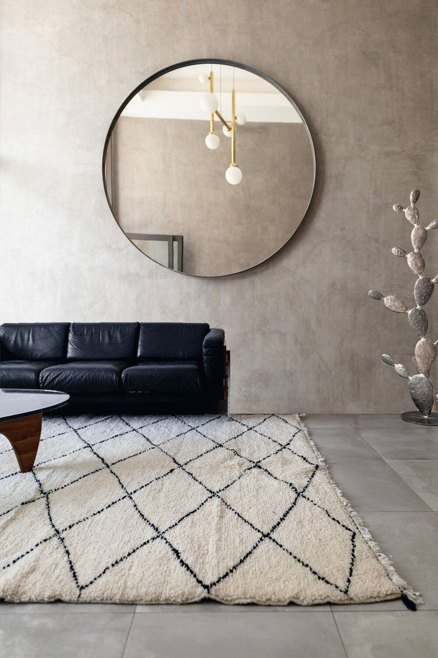 Tapis berbere authentique marocain laine noir blanc Kasbah - AFKliving
