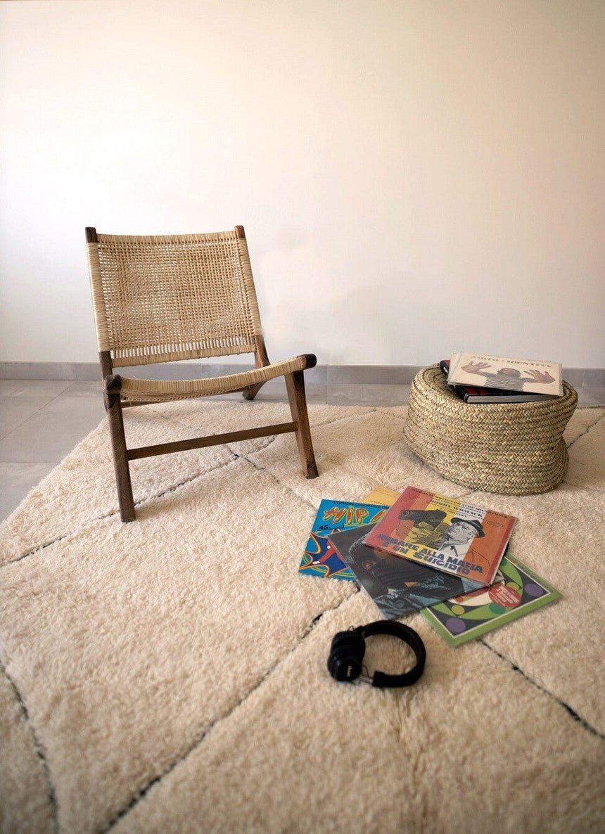 Tapis berbere authentique marocain laine noir blanc Menara - AFKliving