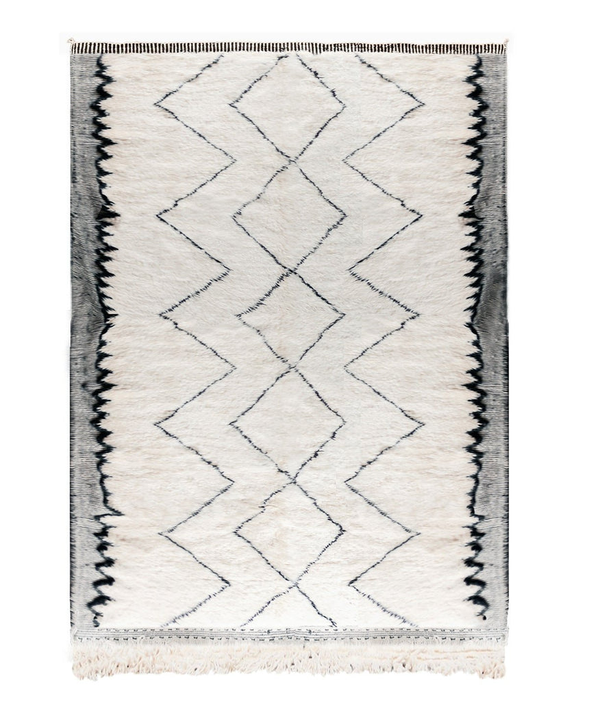 Tapis berbere authentique marocain laine noir blanc Riad - AFKliving