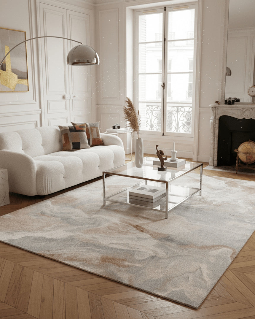 Tapis abstrait en fibres recyclées CARRARE
