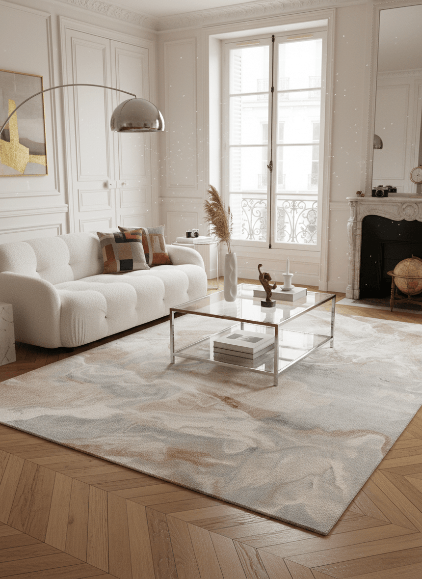 Tapis abstrait en fibres recyclées CARRARE