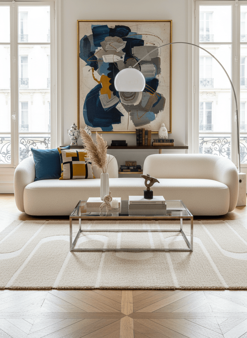 Soft, thick recycled polyester rug with embossed CALLIGRAMME pattern