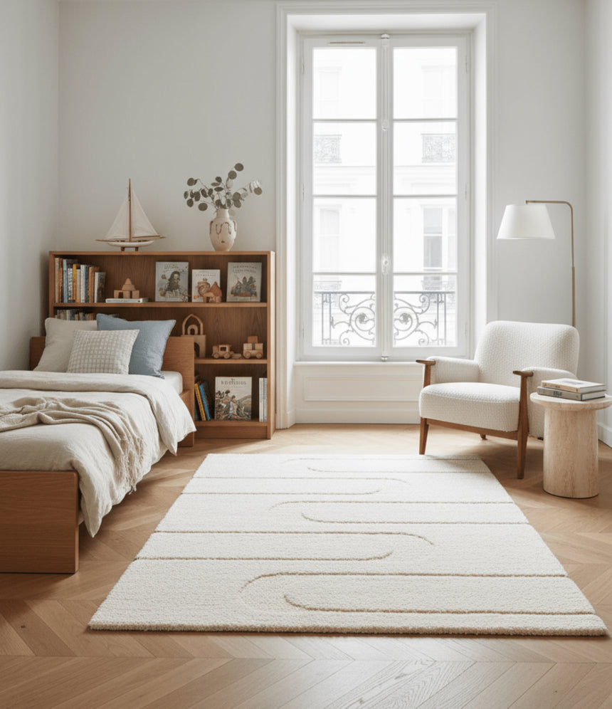 Soft and thick embossed rug in recycled polyester CALLIGRAMME