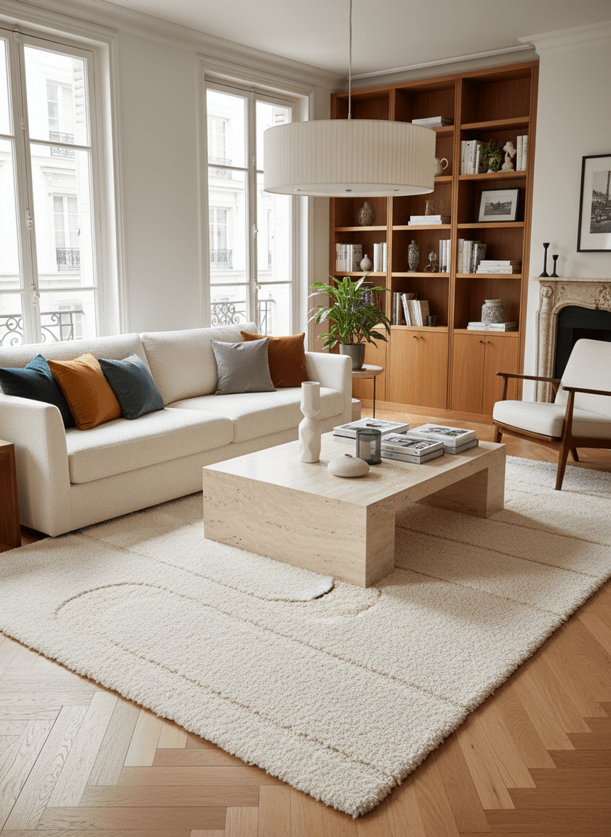 Soft and thick embossed rug in recycled polyester CALLIGRAMME