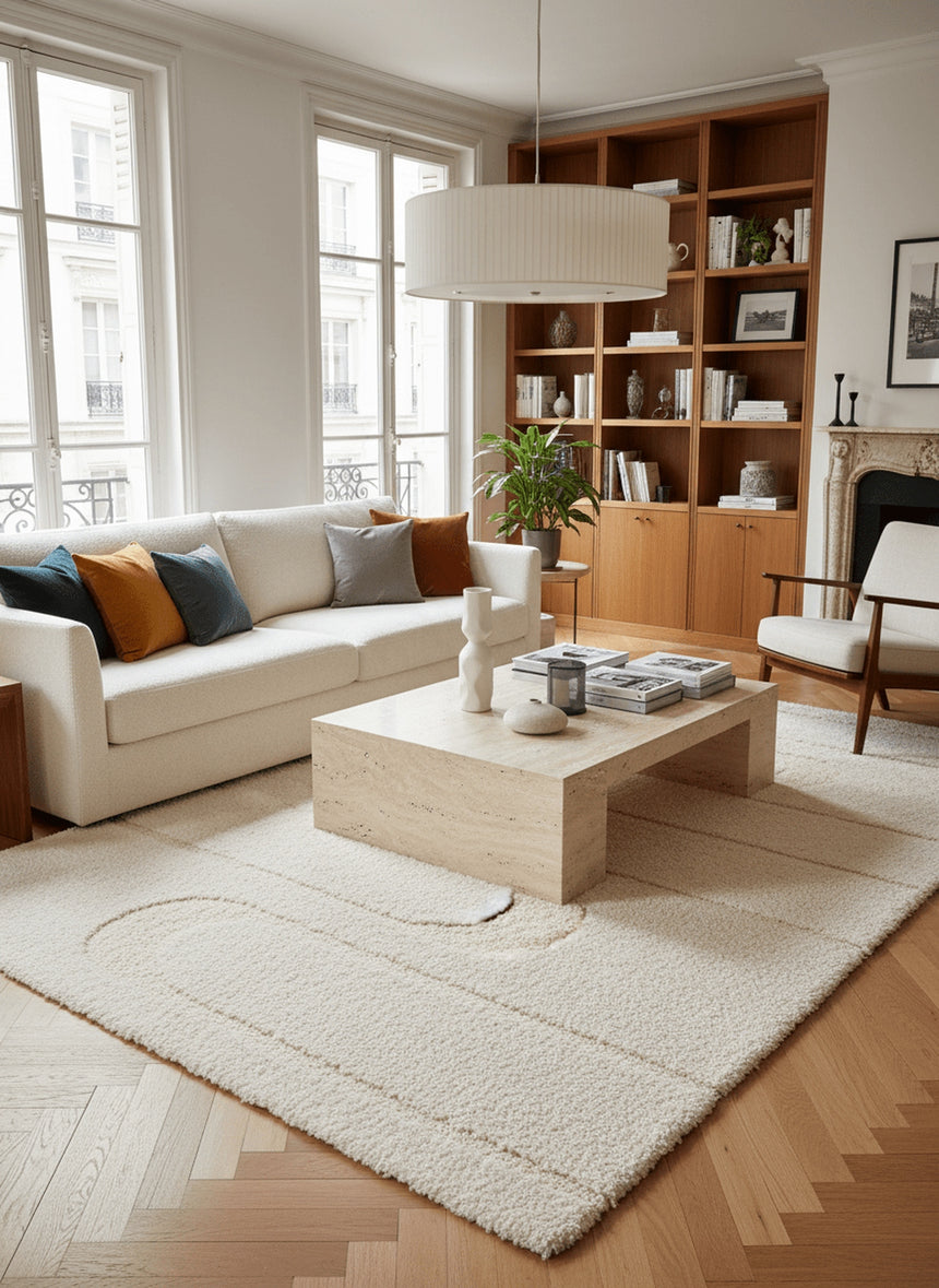 Soft and thick embossed rug in recycled polyester CALLIGRAMME