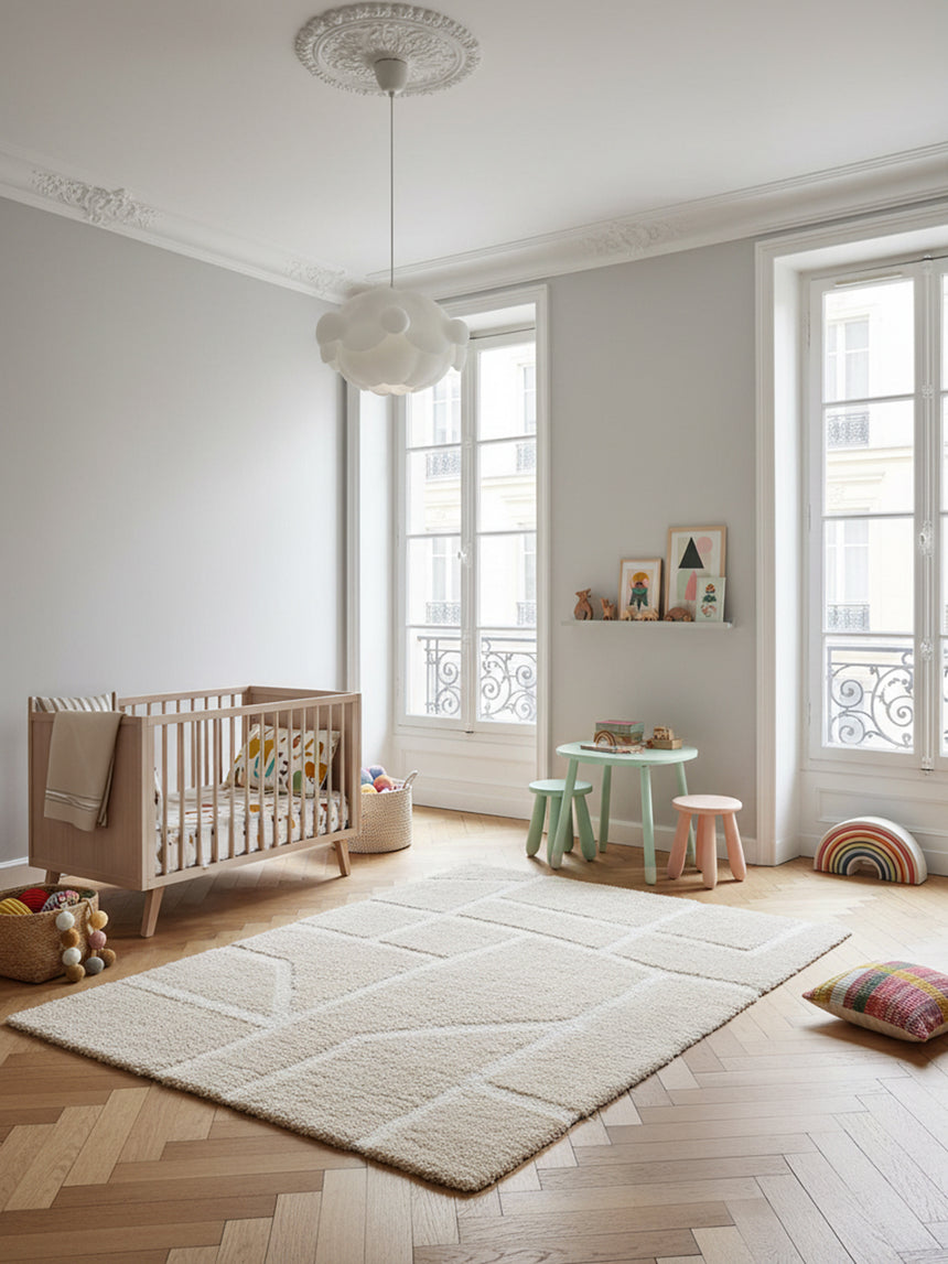 Soft, thick, embossed rug in recycled polyester MURMURE