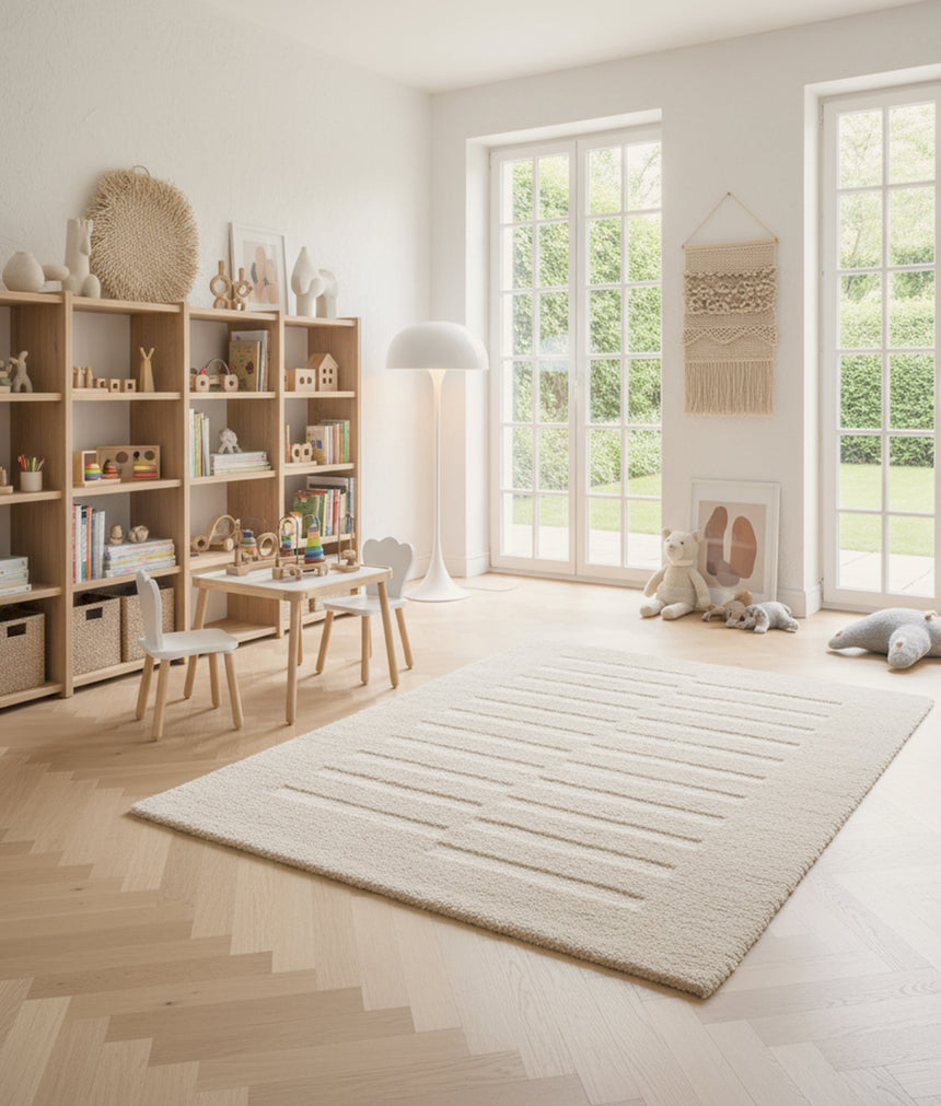 Soft and thick recycled polyester rug with embossed effect MEDIUM TRAFFIC