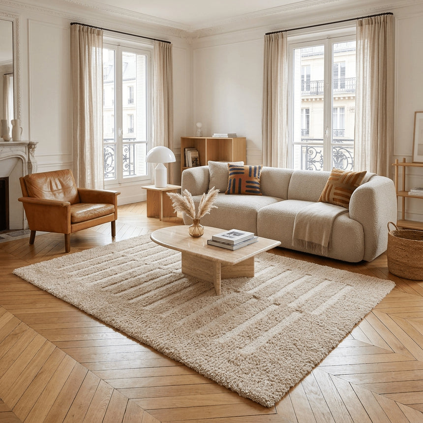 Soft and thick recycled polyester rug with embossed effect MEDIUM TRAFFIC