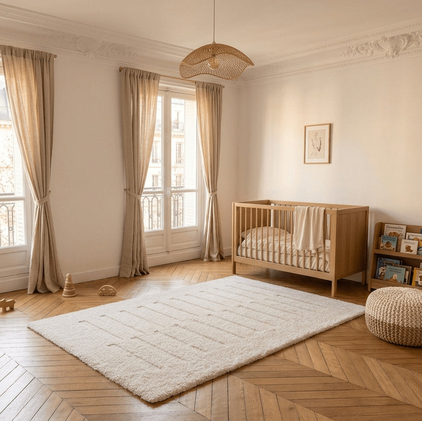 Soft and thick recycled polyester rug with a raised pattern PASSAGE