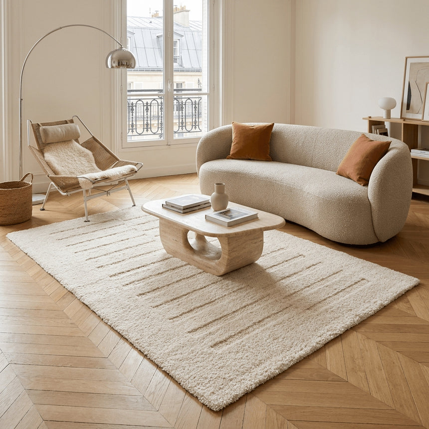 Soft and thick recycled polyester rug with a raised pattern PASSAGE