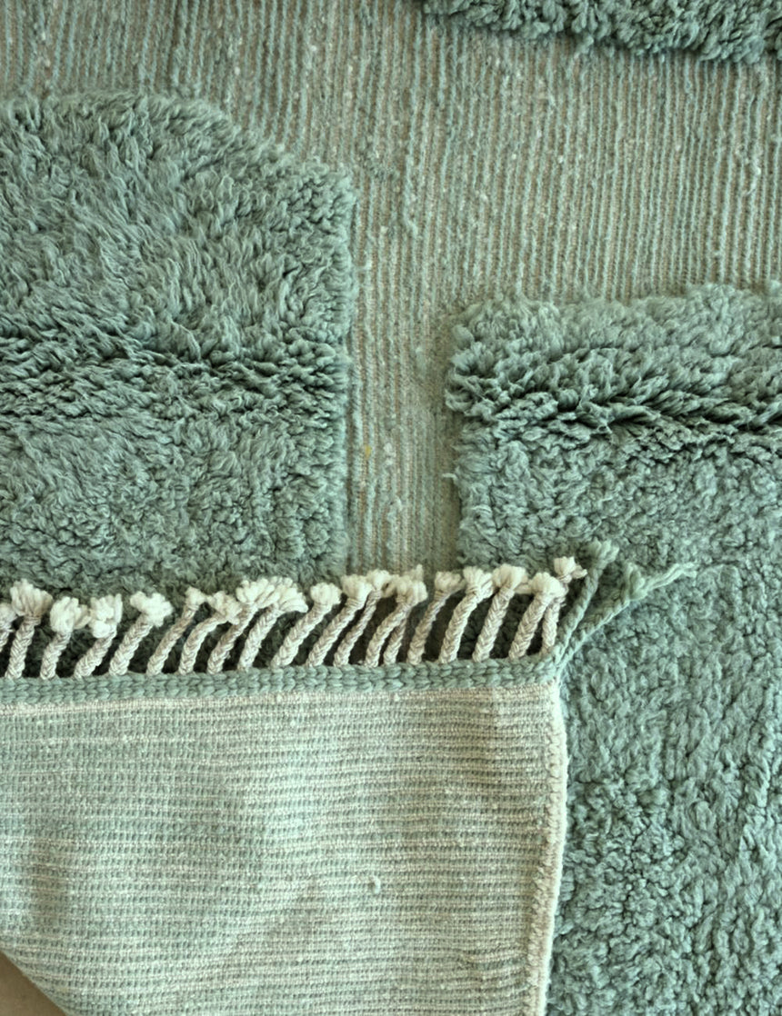 Graphic Berber rug with raised wool weaving