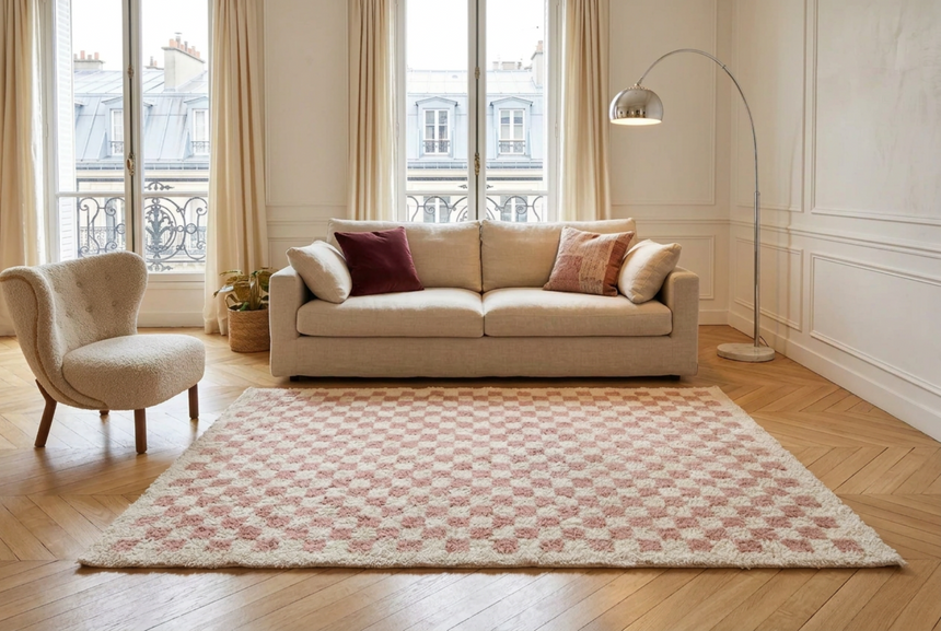 Tapis damier poils longs doux et volumineux CHECKERS