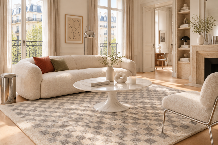 CHECKERS Long Pile Soft and Voluminous Checkerboard Rug