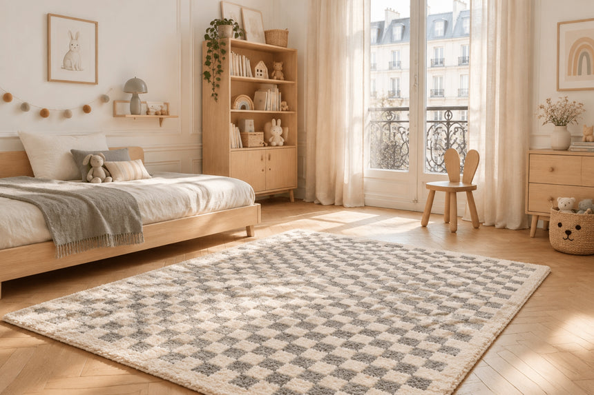 Tapis damier poils longs doux et volumineux CHECKERS