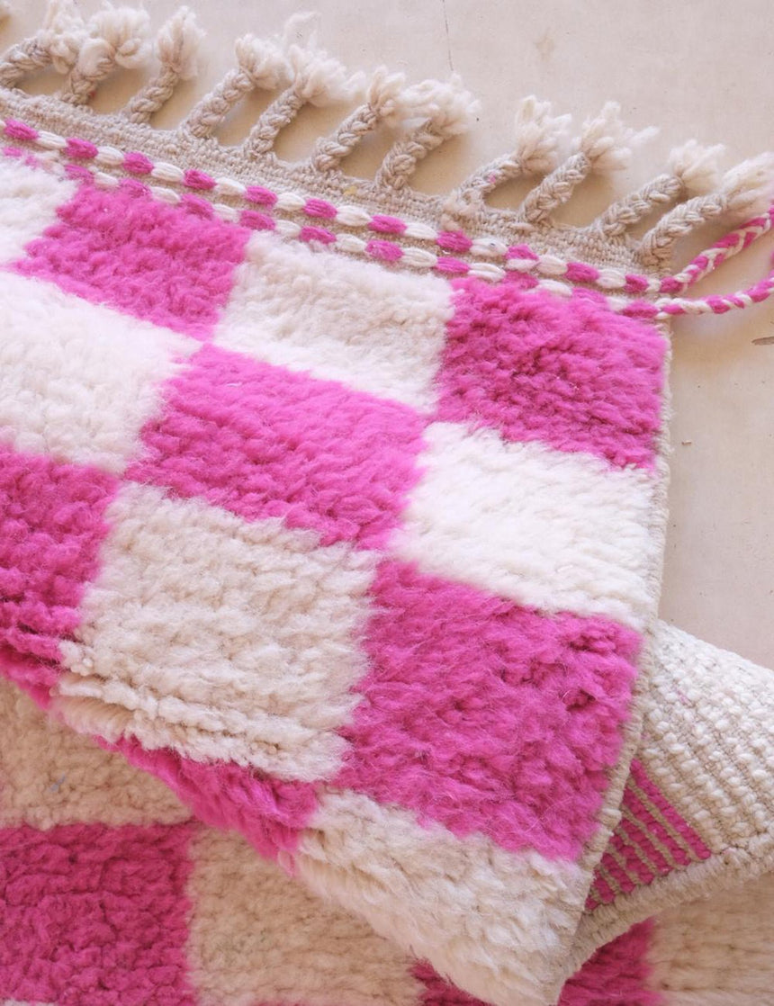 Tapis berbère authentique à carreaux laine 176 x 208 cm - AFKliving