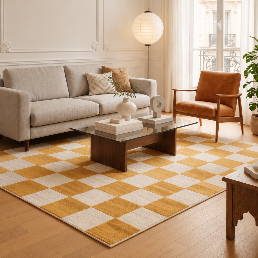 Indoor outdoor rug with sculpted effect SMALL TILES