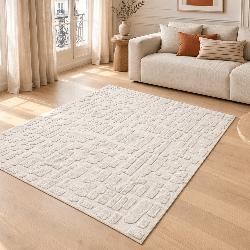 Tapis en laine naturelle fait main effet scultpté MEGEVE