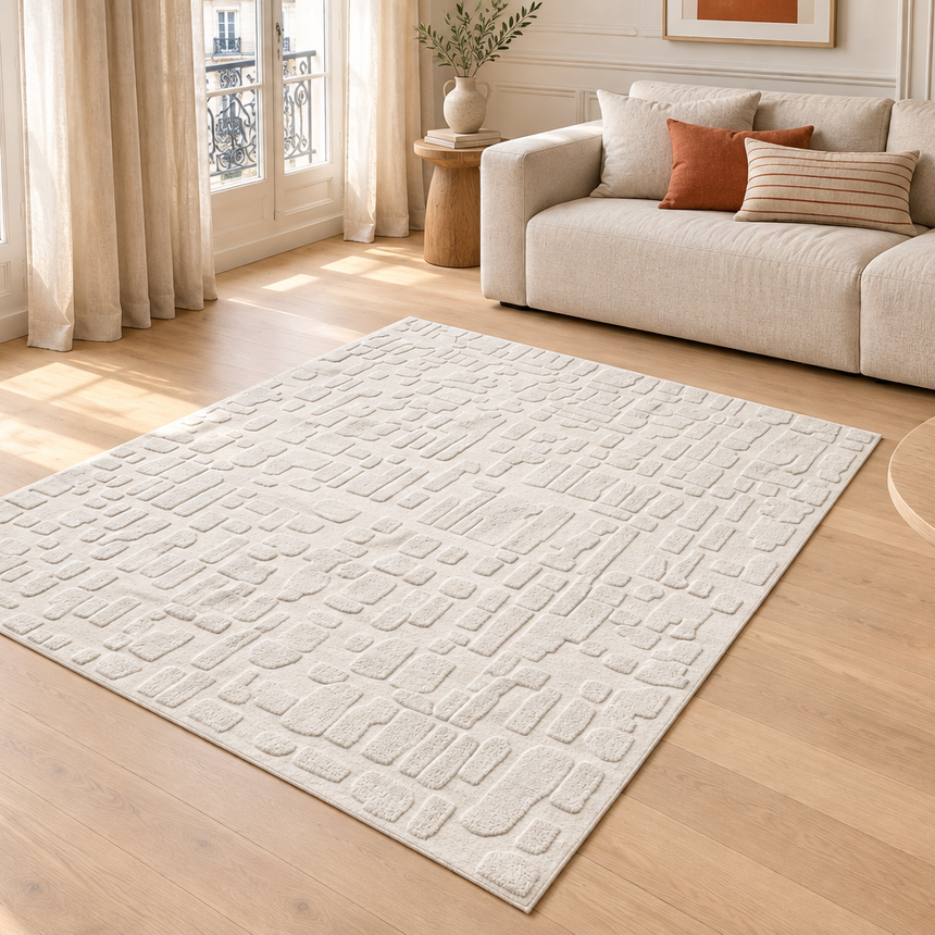 Handmade natural wool rug with sculpted effect MEGEVE