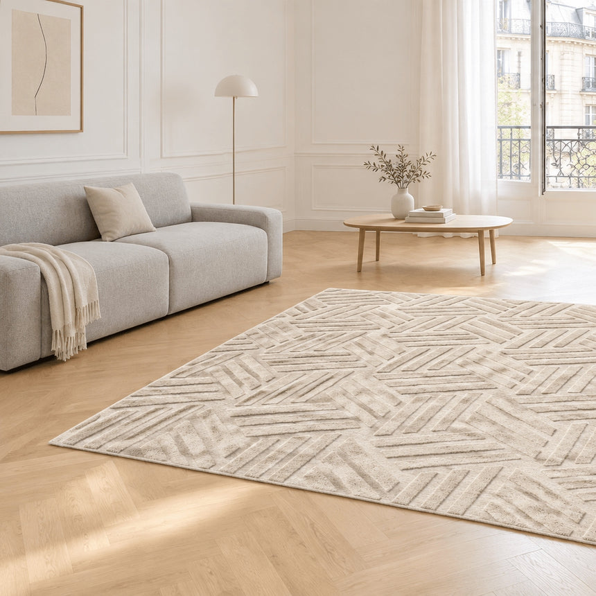 Tapis en laine naturelle fait main effet scultpé TALISMAN