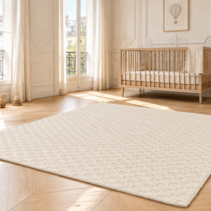 Tapis en laine et coton a carreaux fait main GABIN