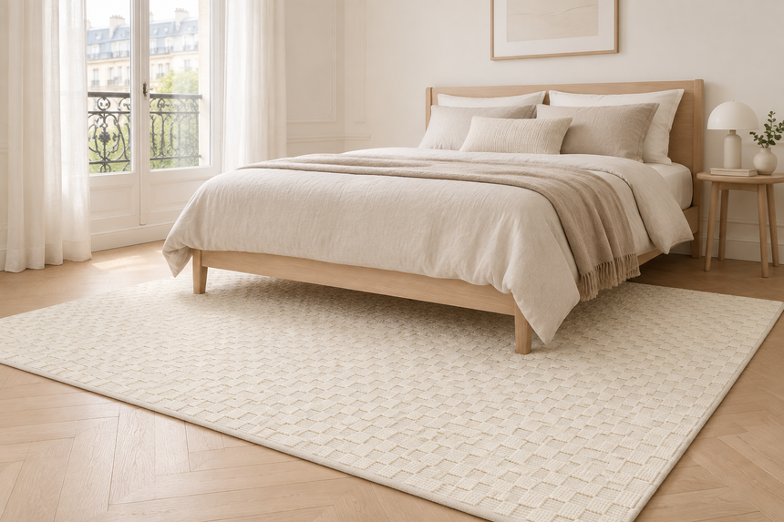 Tapis en laine et coton a carreaux fait main GABIN