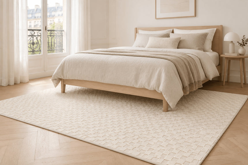 Tapis en laine et coton a carreaux fait main GABIN