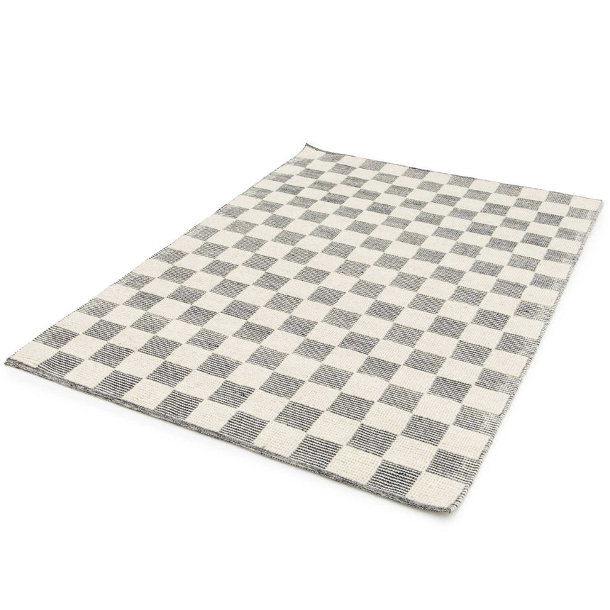 Tapis en laine et coton a carreaux fait main doux GABIN - AFKliving