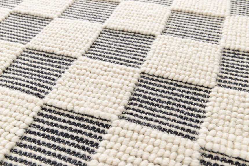 Tapis en laine et coton a carreaux fait main doux GABIN - AFKliving