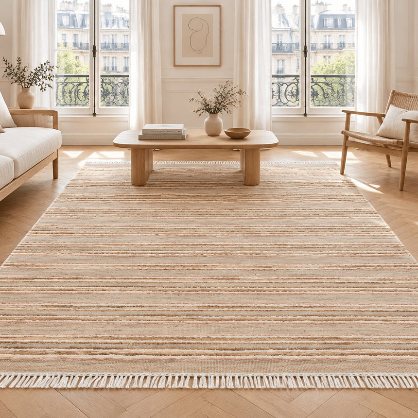 Tapis rayé fait main en laine et jute RAJ