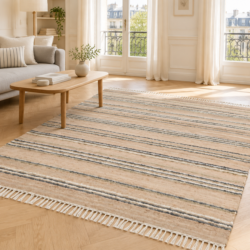 RAJ handmade striped wool and jute rug