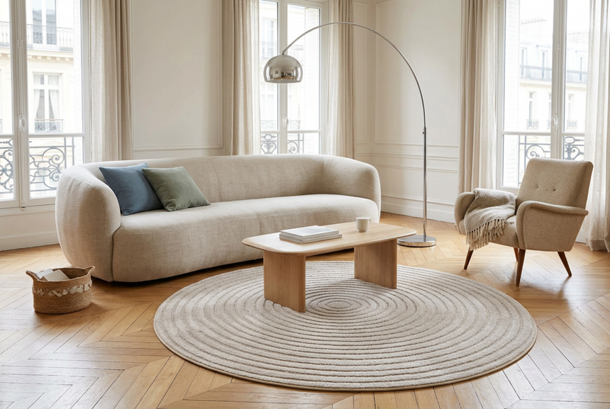 Round designer rug with sculpted effect CLEO