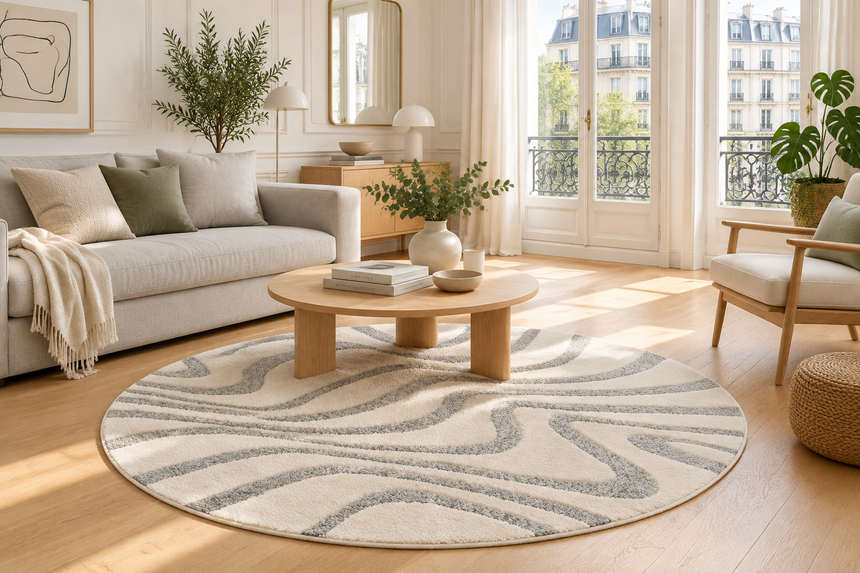 Designer round rug with relief effect NAYA