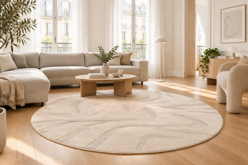 Designer round rug with relief effect NAYA