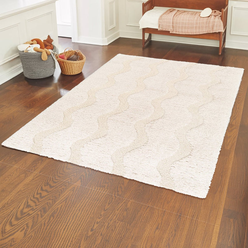 Tapis shaggy doux en polyester recyclé avec relief PEMBERLEY - AFKliving
