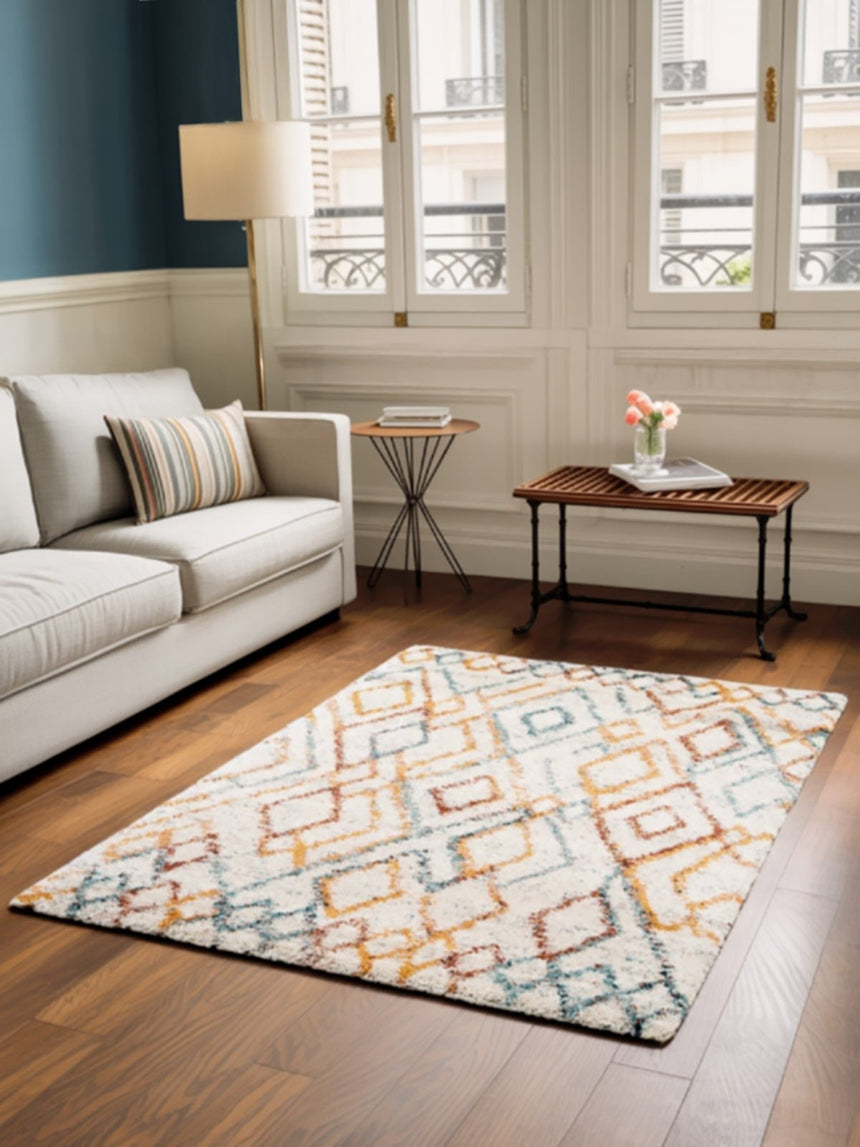 Tapis shaggy ethnique coloré doux et volumineux DJEMAA - AFKliving