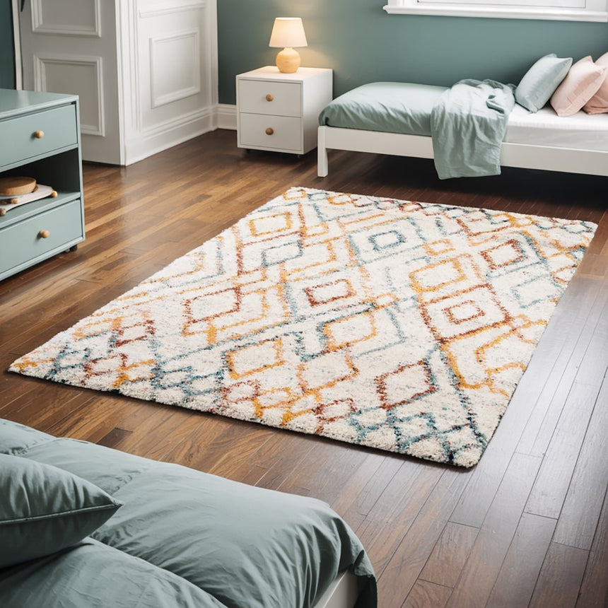 Tapis shaggy ethnique coloré doux et volumineux DJEMAA - AFKliving