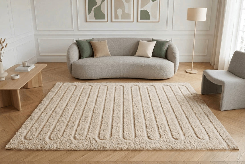 Tapis doux et épais en polyester recyclé effet relief EOLYA