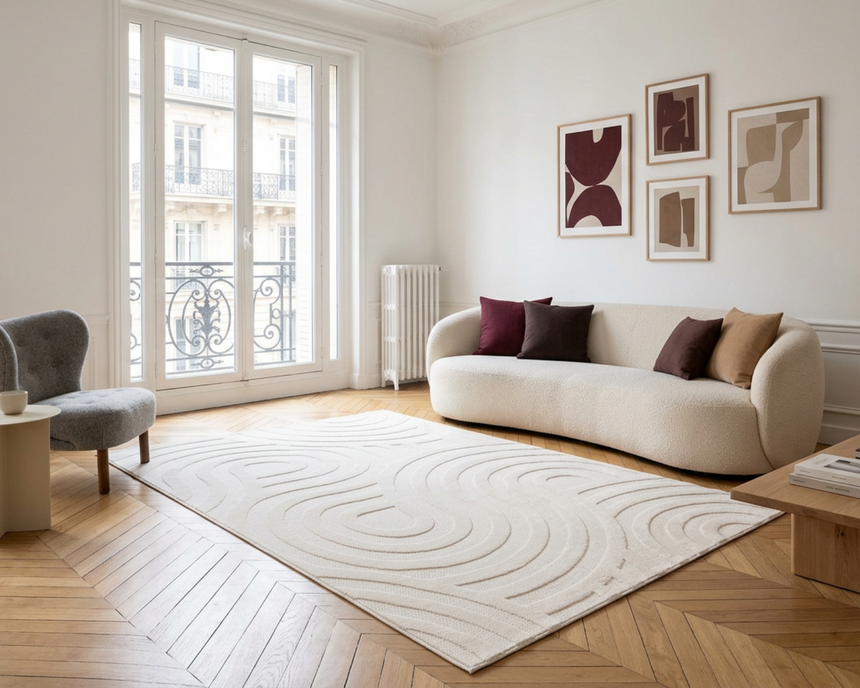 Soft rug with three-dimensional effect in neutral tones TRIANON
