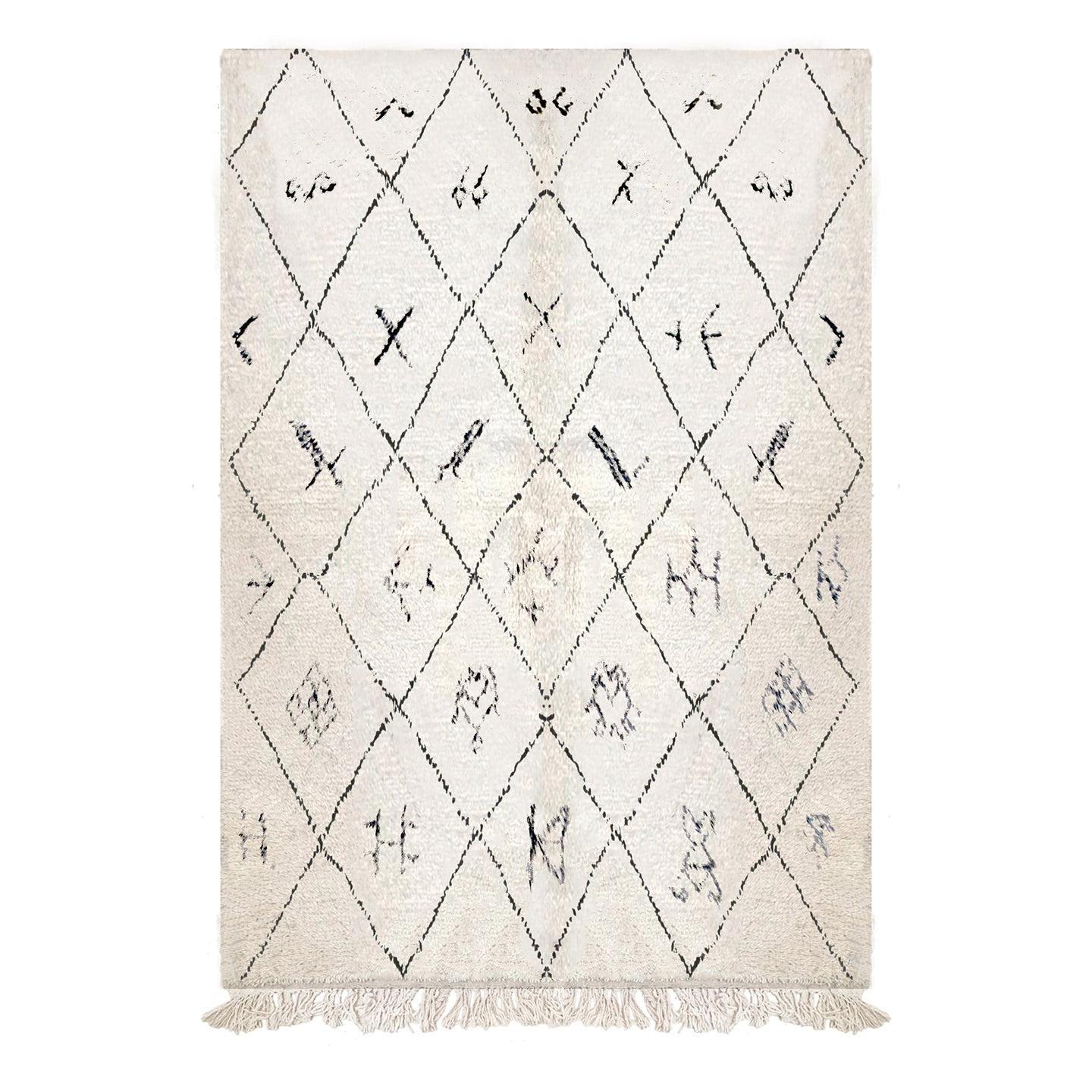 Tapis Laine Noué Main - Artisanat Maghreb - Bleu Et Blanc