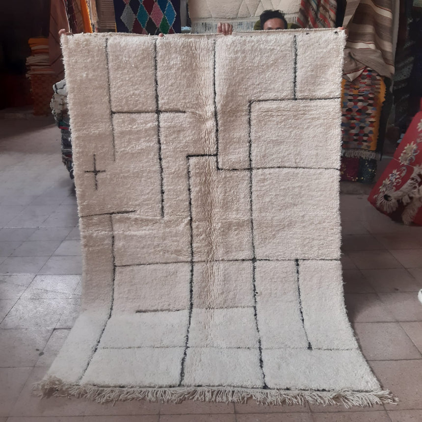 Tapis berbere authentique marocain laine noir blanc Elbadi 160x230 VENDU - AFKliving