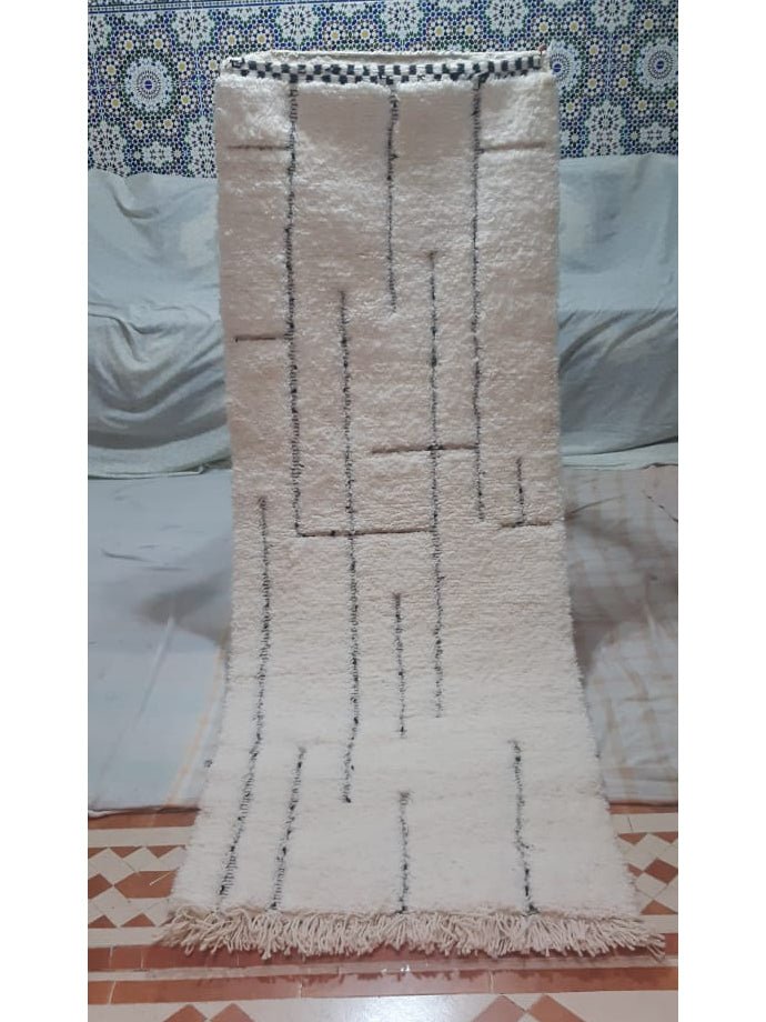 Tapis berbere authentique marocain laine noir blanc Elbadi 80x250 VENDU - AFKliving