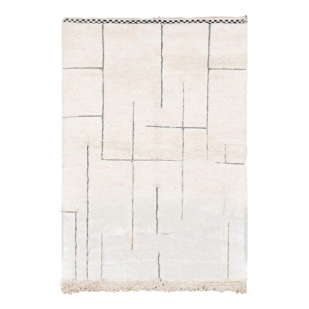 Tapis berbère authentique marocain laine noir blanc Elbadi- tapis sur