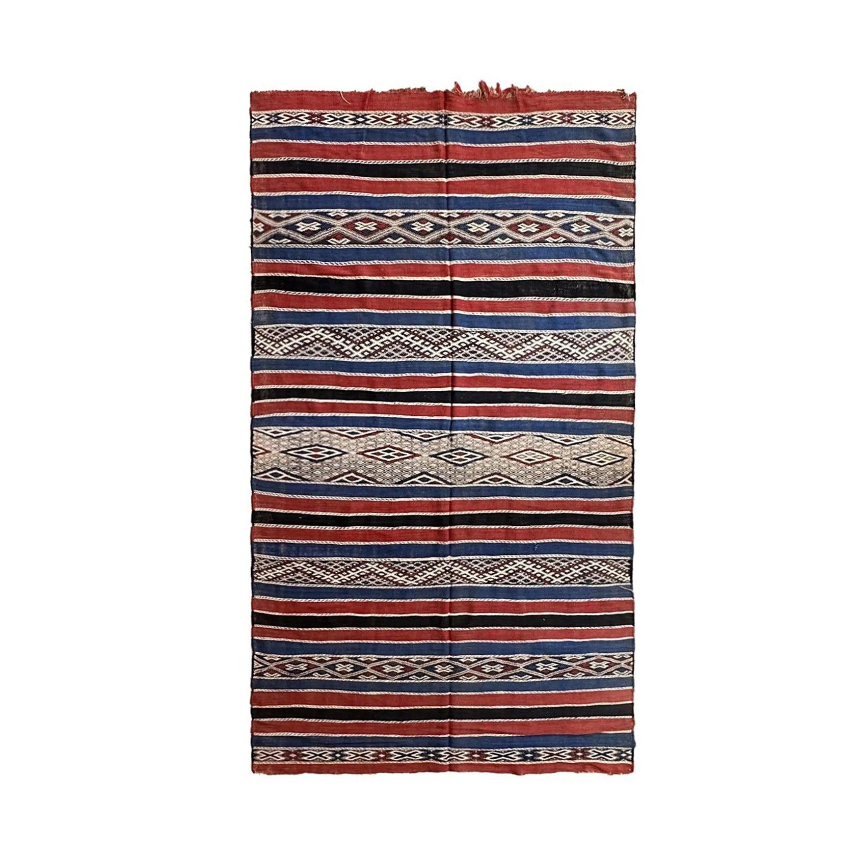 Tapis Kilim Berbère Marocain Fait Main – 165 X 75 Cm – Laine Multicolore – Unique